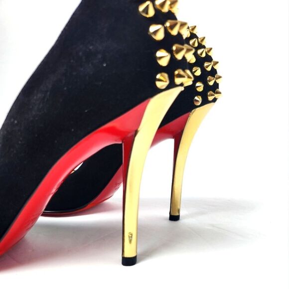 Christian Louboutin Zappa 100 Suede Specchio Heels Spike Black Gold Size 36 - Picture 9 of 14